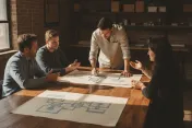 Workshop session around printed process diagrams